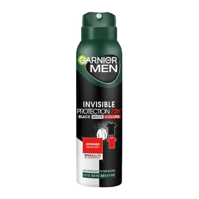 Deodorant Spray Garnier Men Invisible Black White Colors 72h, pentru Barbati, 150 ml