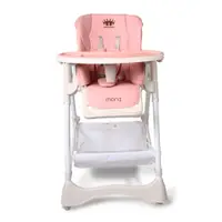 Scaun de masa copii Moni Chocolate Pink de la 6 luni,pliabil compact,spatar reglabil,7 nivele inaltime,husa impermeabila usor de curatat,roti,cos jucarii