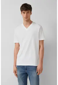 Tricou regular-fit cu decolteu in V - Alb