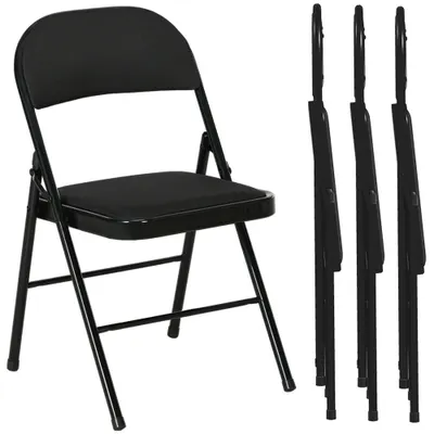 HOMCOM Set de 4 Scaune Pliabile, Scaune Moderne cu Perne din Poliester pentru Acasă și Birou, 45x46x78 cm, Negru | Aosom Romania