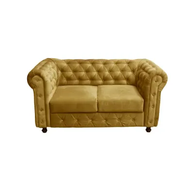 Canapea fixa CHESTERFIELD, 2 locuri, cu arcuri, galben, 168x90x80 cm