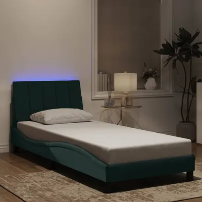 Gossi cadru de pat cu lumini led, verde inchis, 90x200 cm, catifea