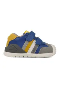 Pantofi sport de piele si piele ecologica cu model colorblock - Gri/Galben/Albastru royal