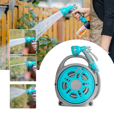 Furtun retractabil 20m cu tambur, pistol 6 jeturi, conectori universali