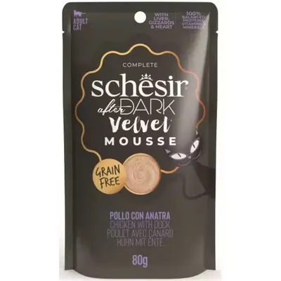 Hrana umeda pisici, Schesir After Dark Cat Velvet Mousse Pui si Rata, 80 g