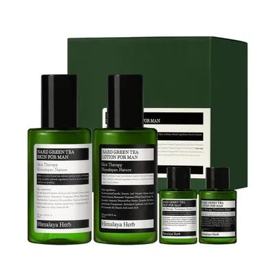 Apa de Fata si Lotiune cu Ceai Verde Nard Himalaya Herb, Barbati, 2 x 200 ml