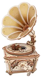 Puzzle 3D din lemn Robo Time din 200 piese - Cutie muzicală cu gramofon
