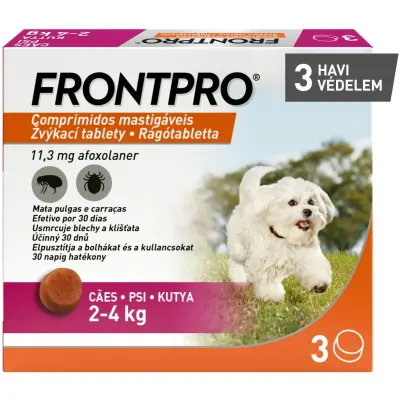 FRONTPRO, deparazitare externă câini, comprimate masticabile FRONTPRO, deparazitare externă câini, XS-S(2 - 4kg), comprimate masticabile, 11mg x 3buc