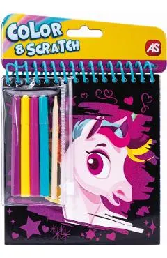 Set de desen Pocket: Color and Scratch. Unicorni