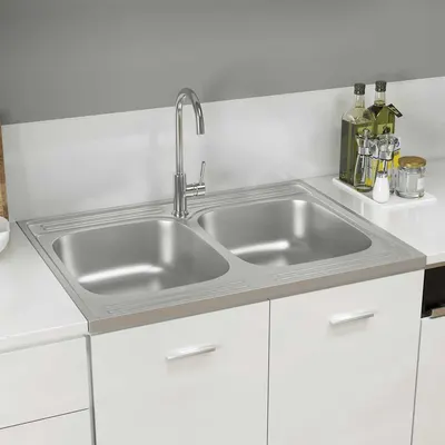 vidaXL Chiuvetă bucătărie cu 2 cuve, argintiu, 800x600x155 mm, oțel