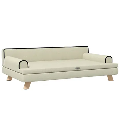 PawHut Canapea pentru câini și pisici design scandinav pernă moale detașabilă picioare din lemn masiv 100 x 62 x 32 cm bej | Aosom Romania