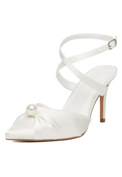 Pantofi stiletto dama - alb - textil