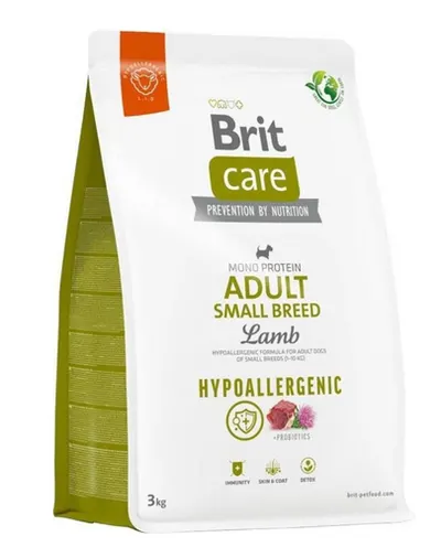BRIT CARE Hypoallergenic Adult Small Breed Lamb 3 kg hrana caini adulti rasa mica, cu miel