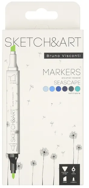 Markere permanente cu două capete Bruno Visconti Sketch&Art - Peisaj marin, 6 culori