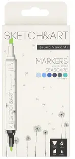 Markere permanente cu două capete Bruno Visconti Sketch&Art - Peisaj marin, 6 culori
