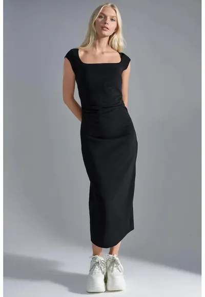 Rochie midi - negru - jerseu - Negru