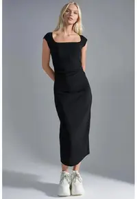 Rochie midi - negru - jerseu - Negru