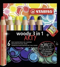 Set de creioane colorate Stabilo Woody 3 in 1 - Arty, 6 culori , cu ascuțitor