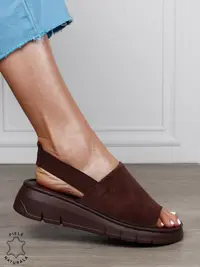 Sandale Damă din Piele Naturală Intoarsa cu Design Modern și Bareta Elastică CRL1805 CAFENIU