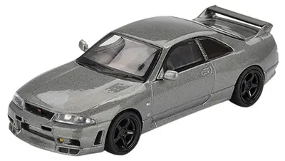 Model de colecție Mini GT Modern : Mașini - Nissan Skyline GT-R Dark Metal Gray 1993 (Nismo BCNR33 CRS Version) (RHD)