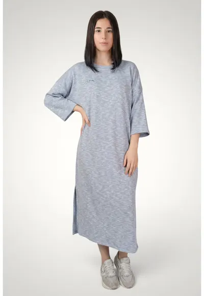 Rochie-tricou dama oversize din bumbac premium - Albastru deschis