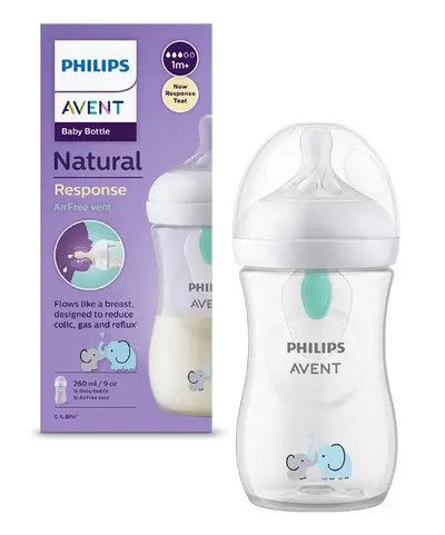 Biberon Philips Avent - Natural Response 3.0, AirFree, 1m+, 260 ml, Elephant