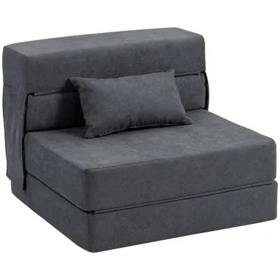 HOMCOM Fotoliu Pat Single Pliabil Modern, Fotoliu de Podea Compact Convertibil în Șezlong și Saltea, Pat pentru Living, Cameră de zi și Birou, 80x80x64 cm, Gri Închis | Aosom Romania