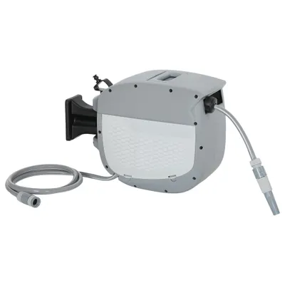 Outsunny Derulator pentru furtun retractabil 20+1,9 m cu duză 2 moduri blocare automată și retragere controlată suport gri | Aosom Romania