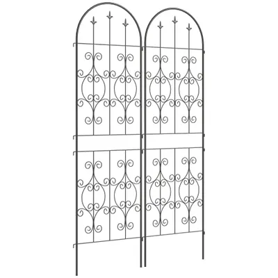 Outsunny Set de 2 Suporturi pentru Plante Cățărătoare, Trelițe de Grădină, pentru Legume, Viță-de-vie, Flori, din Metal, 50 x 180 cm, Negru | Aosom Romania