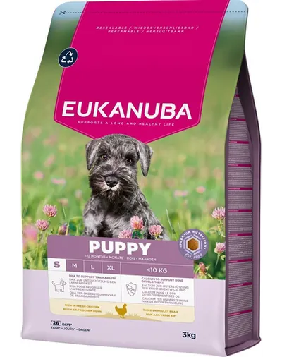 EUKANUBA Puppy Small Breeds Chicken 3 kg hrană căței rase mici bogată în pui proaspăt