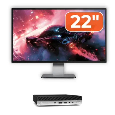 Pachet Calculator Second Hand HP ProDesk 600 G5 Mini, Intel Core i5-8500T 2.10 - 3.50GHz, 8GB DDR4, 256GB SSD + Monitor 22"