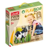 Puzzle din lemn 4 In 1, Quercetti, Animale Ferma, Play Bio, 6 piese