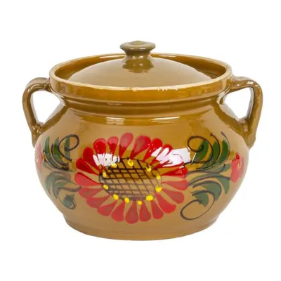 Oala din Lut cu Capac, Capacitate 2 l, Diametru 18 cm, Multicolor