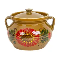 Oala din Lut cu Capac, Capacitate 2 l, Diametru 18 cm, Multicolor