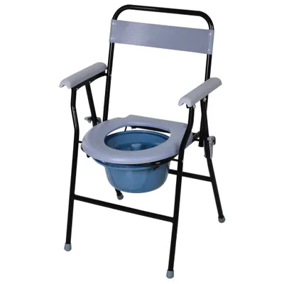 HOMCOM Scaun Toaletă Pliabil cu Găleată Detașabilă pentru Vârstnici și Persoane cu Dizabilități, Scaun WC, 52x50x75 cm, Negru | Aosom Romania