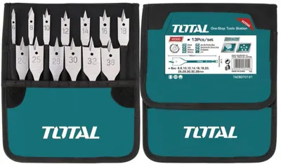 Set burghie plate pentru lemn TOTAL - Industrial, 13 piese, 1/4'', Ø6 - Ø38 mm