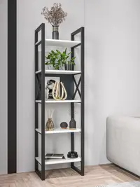 Bibliotecă îngustă, nuanta alb/antracit cu 5 polițe – design modern și elegant