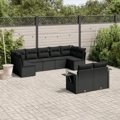 Gossi set mobilier de gradina cu perne, 9 piese, negru, poliratan