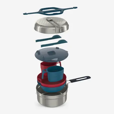 Set de gătit camping 500 inox + înveliș anti-adeziv 2 persoane 2,1L