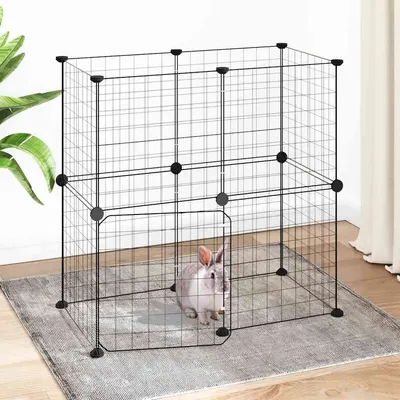 vidaXL Cușcă animale de companie cu ușă 12 panouri negru 70x35x70 cm oțel