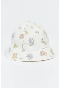 Palarie din bumbac cu imprimeu floral - Galben/Alb murdar