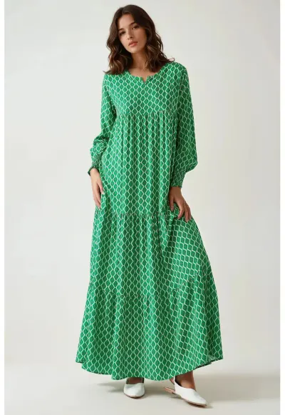 Rochie maxi - imprimeu - verde - viscoza