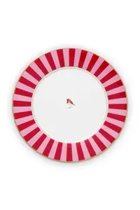 Farfurie din porțelan, Pip Studio, Stripes Red, 21cm, colecția Love Birds