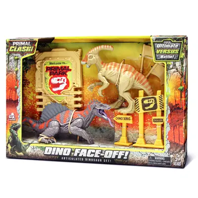 Set de joaca cu 2 dinozauri si accesorii, Lanard Toys, Primal Clash, Gri-Bej