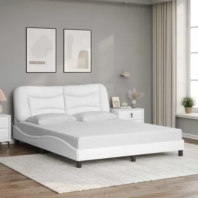vidaXL Cadru de pat fără saltea, Hvar, alb, 160x200 cm, piele ecologică