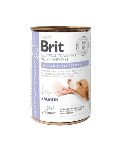 BRIT Veterinary Diet Gastrointestinal Hrana umeda caini, cu somon si mazare pentru tractul gastrointestinal sensibil 400 g