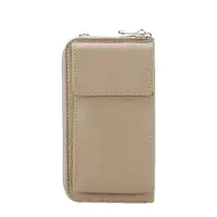 Portofel si port telefon din piele naturala 8971 07 Bej inchis