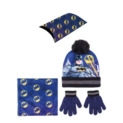 Set pentru copii, cu căciulă, mănuși, guler și cutie cadou, Batman, Cerda
