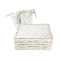 Lenjerie patut cu 3 piese, MimiNu, Premium, Pentru patut 120x60 cm, Cu protectie laterala, Din bumbac certificat Oeko Tex Standard 100, Cu dantela si volan, Meadow