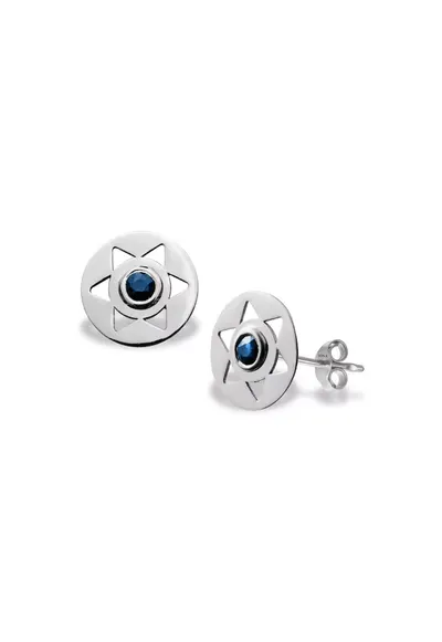 Cercei cu safire DARK BLUE STARS - aur alb 14K